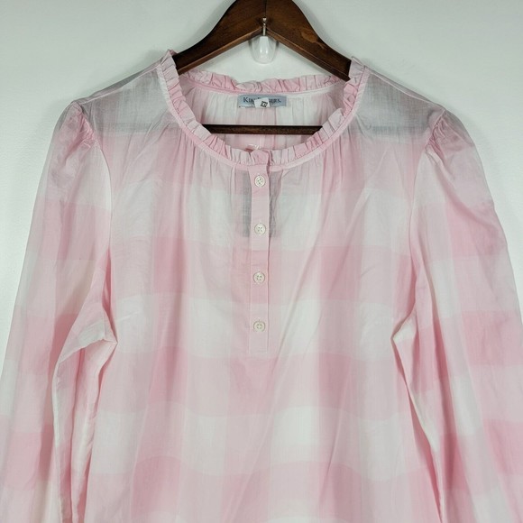 Kim Rogers Womens Size Large Peasant Blouse Pink White Checks Sheer New - Picture 2 of 7